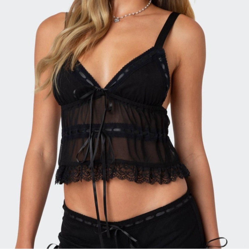 EDIKTED MARIELLE SHEER RIBBION TANK TOP NWT